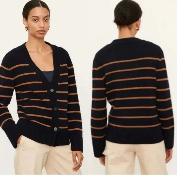 NWT Vince Wool/Cashmere Breton Stripe V-Neck Cardigan size Large - Picture 1 of 8